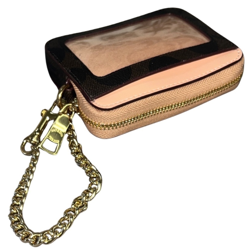 COACH Zip Card Case In Colorblock Signature Canvas - Mahogany/Shell Pink - Picture 4 of 10